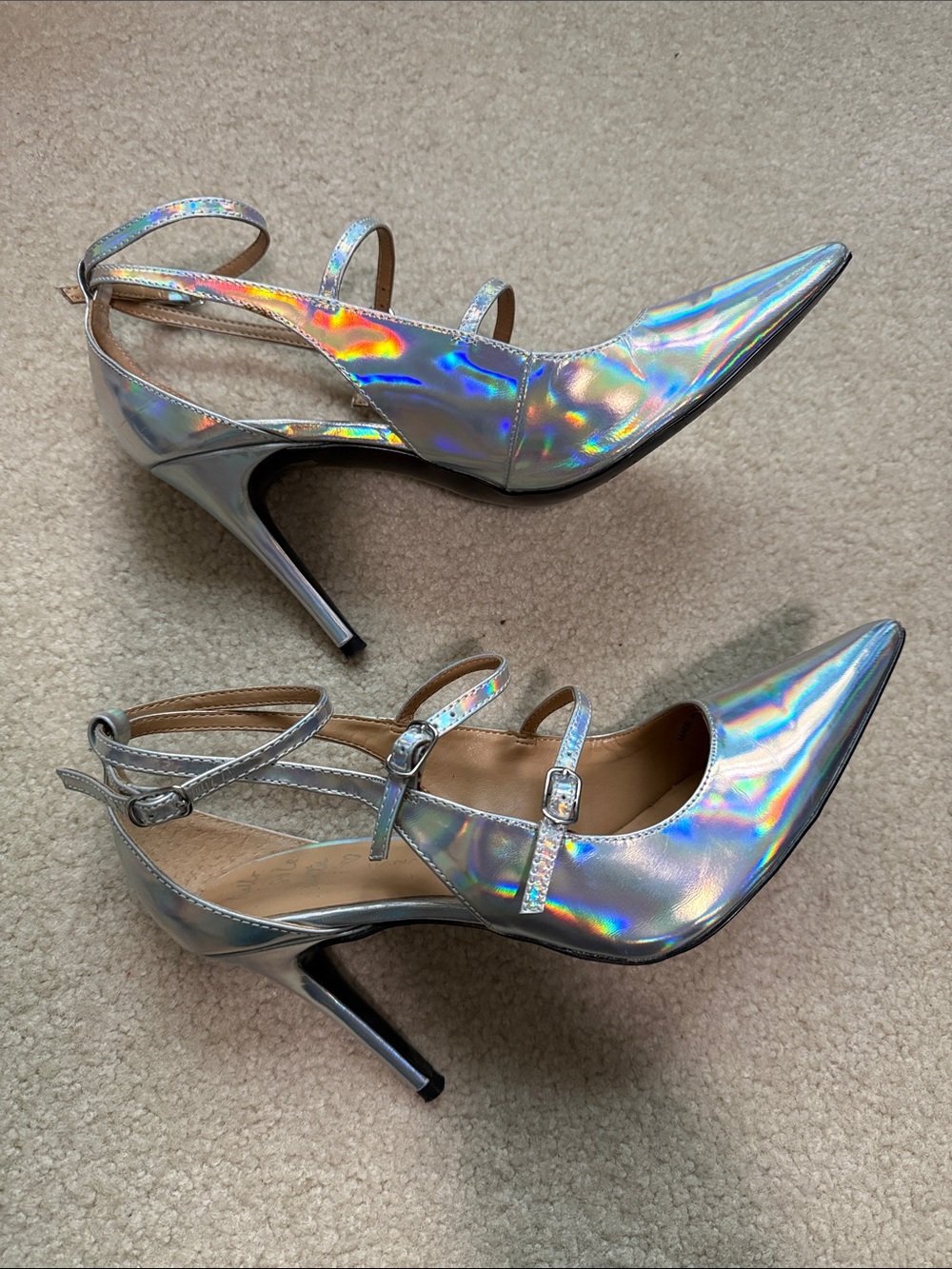 Banana Republic Silver Holographic Pointed Mary Jane Heels